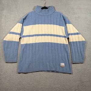 VTG Y2K Southpole Chenille Sweater Mens L Blue White Stripe Mock Neck Streetwear
